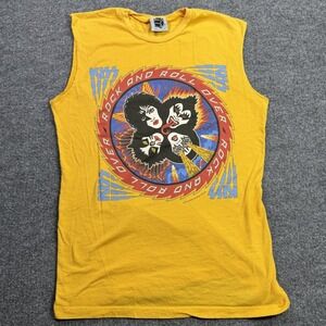 KISS Rock And Roll Over Merch Tank Top Mens Small Yellow Band Tee‎ Retro